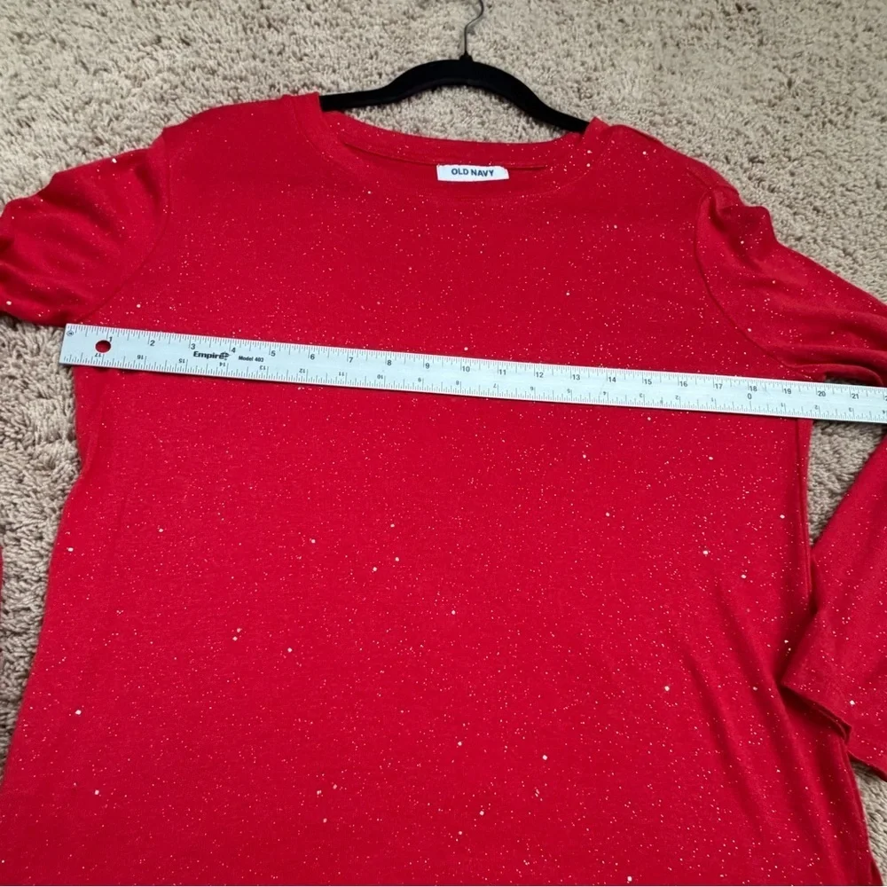 Girls XL 14 16 Old Navy Red Long Sleeve Tee glitter sparkle metallic top tee